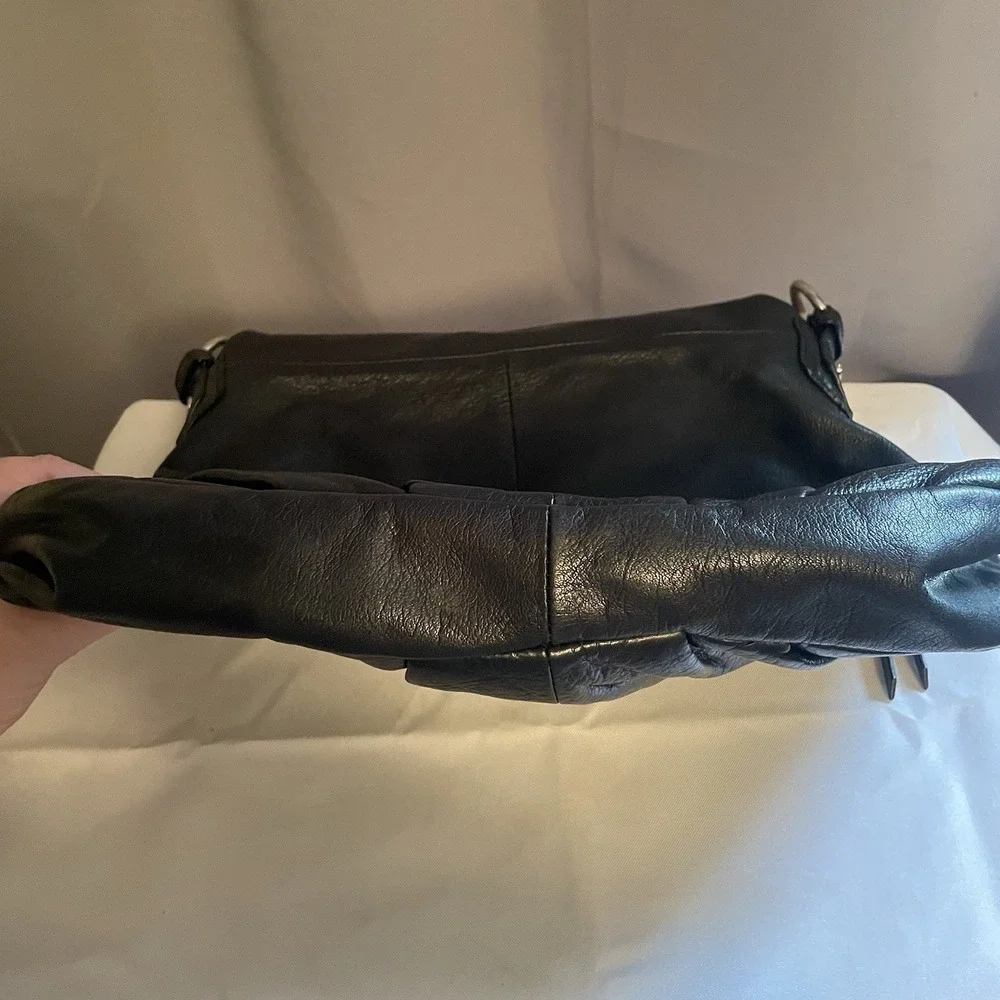 Margot Soft Black Leather Medium Shoulder Hobo Bag Zip Fold Over Purse